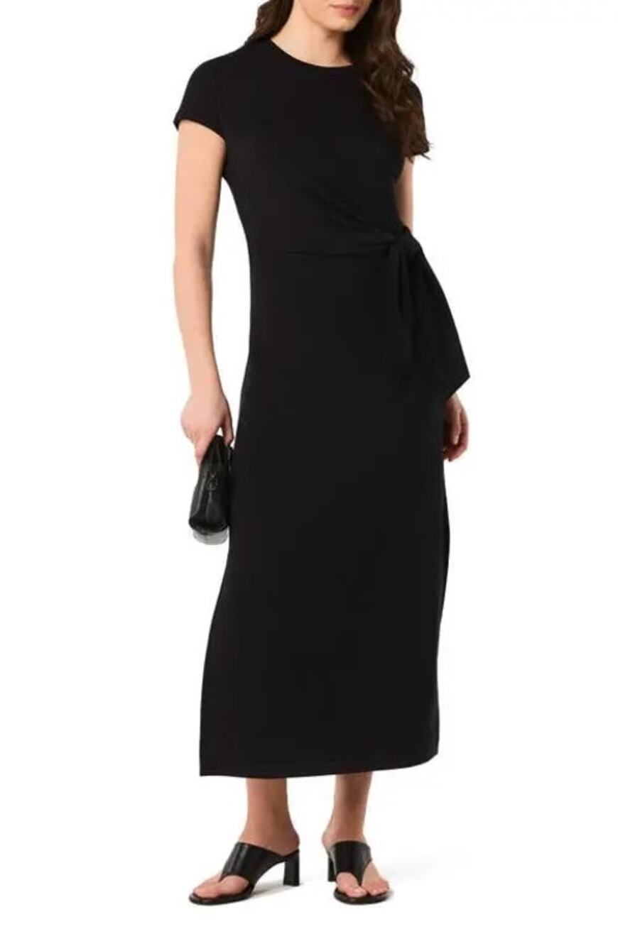 Spanx Womens Large Black AirEssentials Tie Waist Maxi Dress Comfy Athleisure